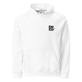 Quiet Hoodie aus Bio-Baumwolle, weißer Unisex-Raglan-Hoodie, Vorderansicht — Empty Signal