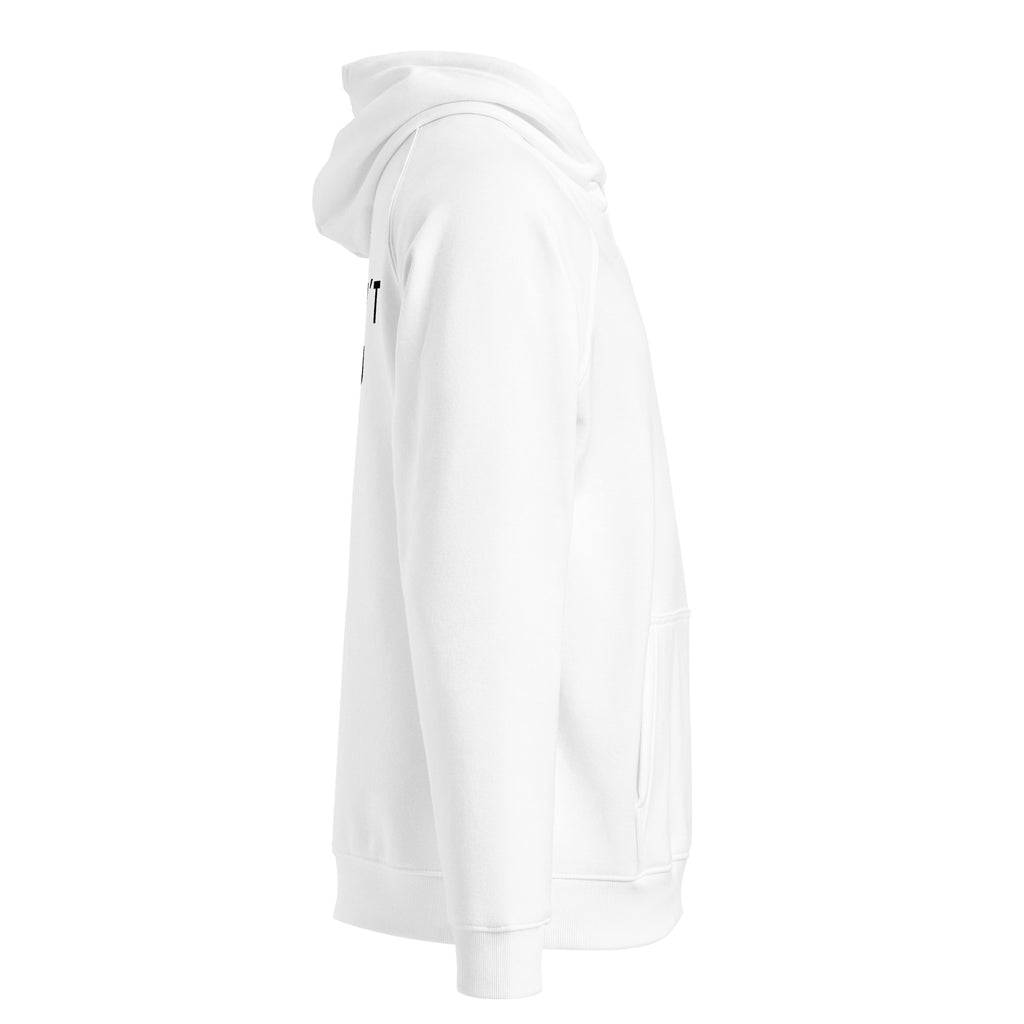 Quiet Hoodie, weißer Bio-Raglan-Hoodie, Seitenansicht rechts